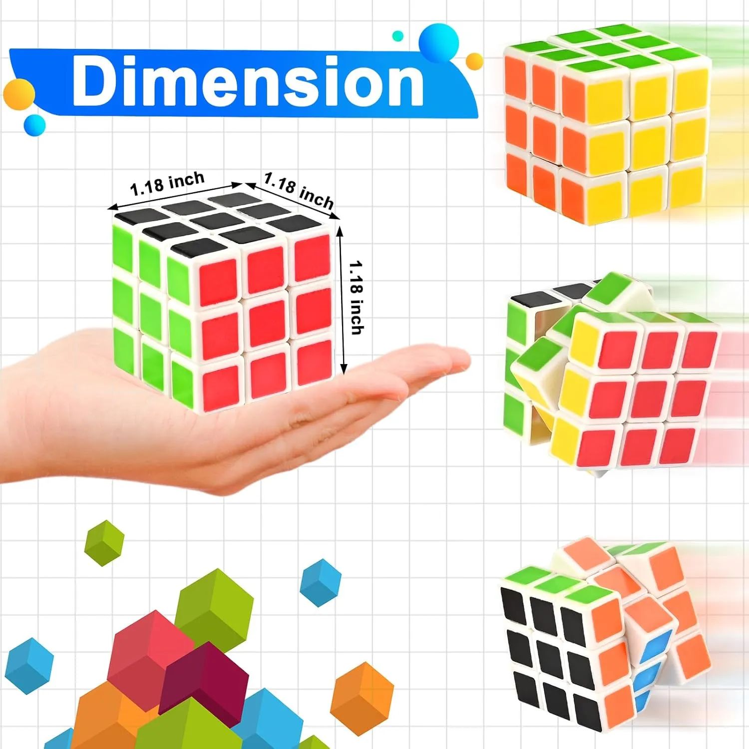 GOLDGE 40 Mini Cube Puzzles, 1.18in 3x3, Fun Party Favors for Kids - School Rewards & Classroom Prizes, Perfect for Birthdays, Easter, Christmas & Stocking Stuffers (40PCS-6 Colors (Black))