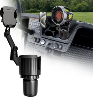 Golf Cart Cup Holder with Phone Mount & Insulated Tumbler Mount - Adjustable Base for EZGO/Yamaha/Club Car, Universal Phone Clamp Fits iPhone 15 Pro Max, Fit Up to 3.7" Diameter Large Bottle