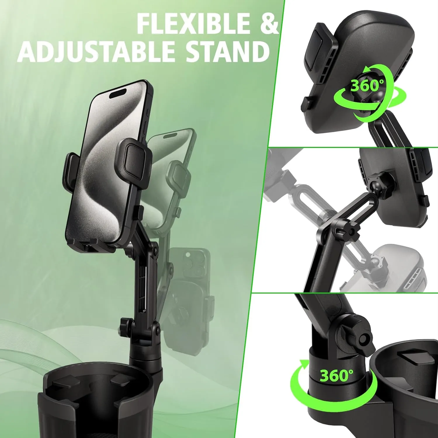Golf Cart Cup Holder with Phone Mount & Insulated Tumbler Mount - Adjustable Base for EZGO/Yamaha/Club Car, Universal Phone Clamp Fits iPhone 15 Pro Max, Fit Up to 3.7" Diameter Large Bottle