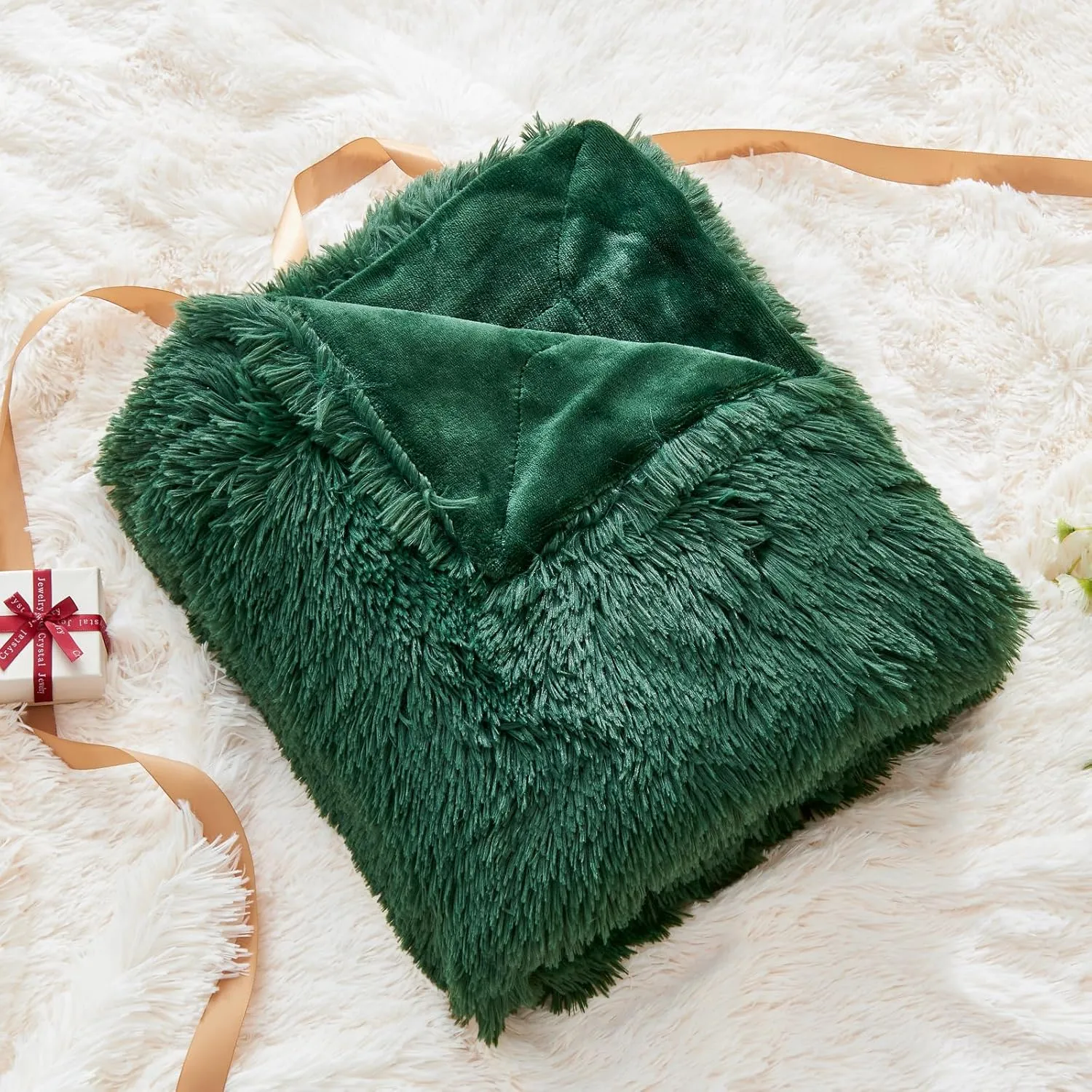 GONAAP Fuzzy Faux Fur Throw Blanket Dark Green Super Soft Cozy Plush Fuzzy Shaggy Blanket for Couch Sofa Bed (Dark Green, Throw(50"x60"))