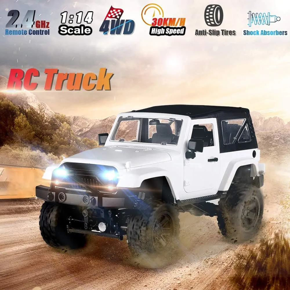 GoolRC f1 RC Crawler, 1:14 Scale 2.4GHZ Remote Control Car, 4WD 30KM/H High Speed Racing Car, All Terrains Off Road RC Monster Vehicle Truck Crawler with Led Light for Kids and Adults (White Hardtop)