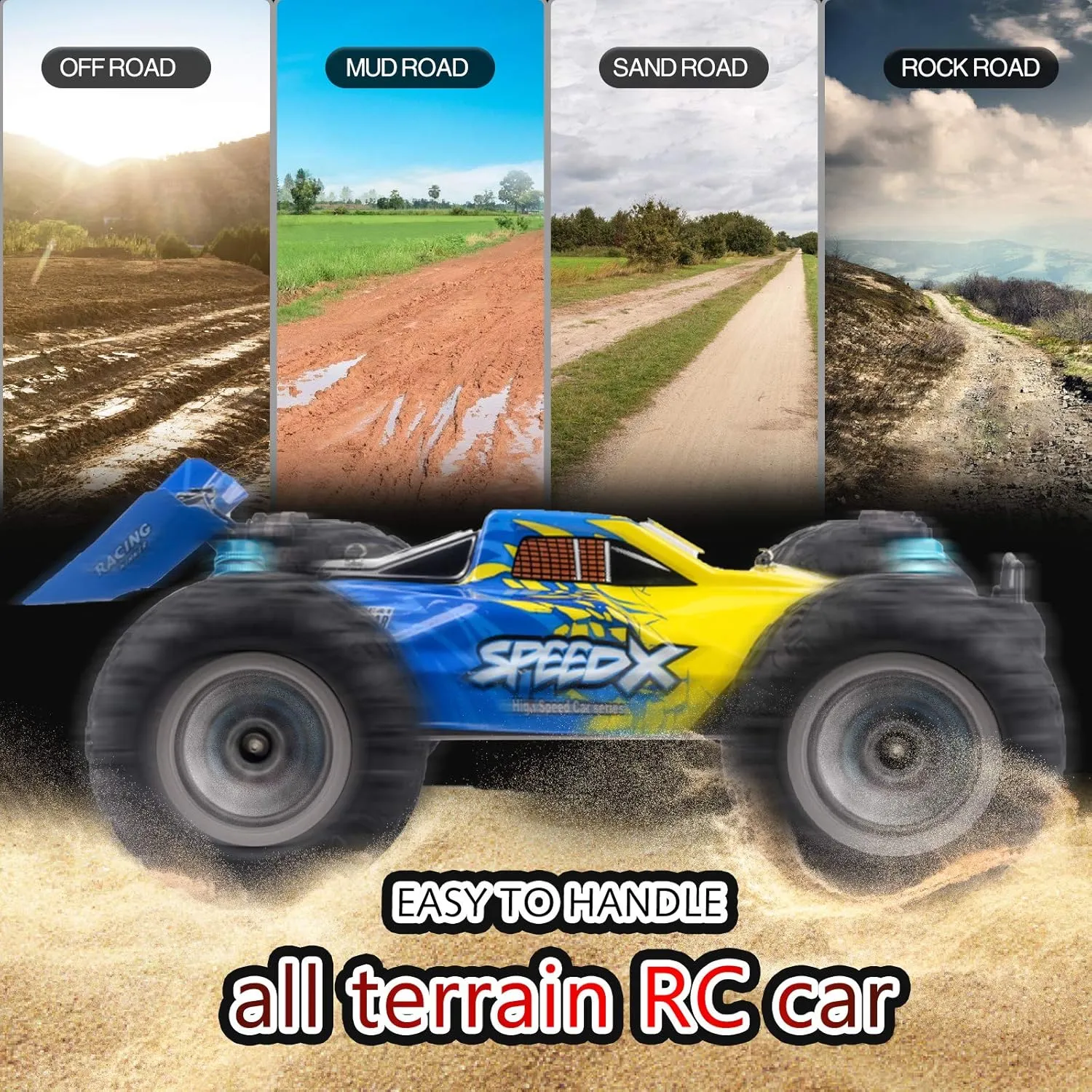GoolRC F17 RC Car, 1/14 Scale 2.4GHz Remote Control Car, 4WD 70km/h High Speed Racing Car for Adults & Kids, All Terrain Off Road Truck RTR with Brushless Motor, Metal Chassis and 2 Batteries (Blue)