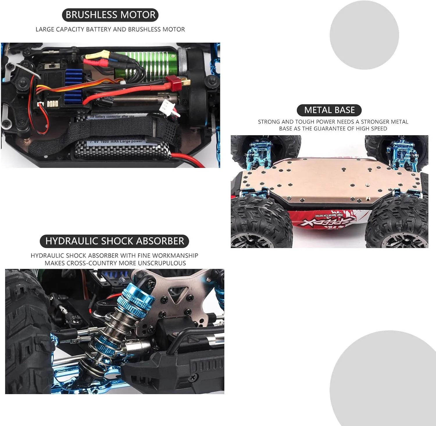GoolRC F17 RC Car, 1/14 Scale 2.4GHz Remote Control Car, 4WD 70km/h High Speed Racing Car for Adults & Kids, All Terrain Off Road Truck RTR with Brushless Motor, Metal Chassis and 2 Batteries (Blue)