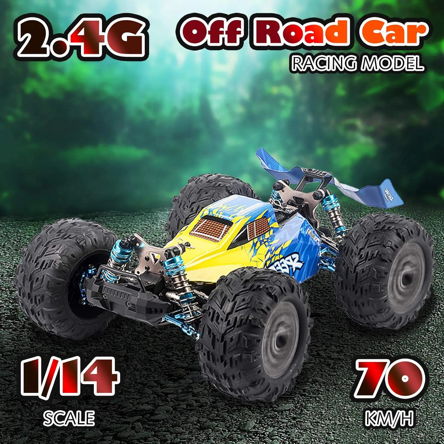 GoolRC F17 RC Car, 1/14 Scale 2.4GHz Remote Control Car, 4WD 70km/h High Speed Racing Car for Adults & Kids, All Terrain Off Road Truck RTR with Brushless Motor, Metal Chassis and 2 Batteries (Blue)