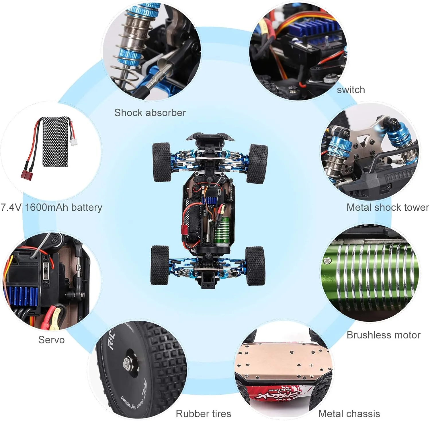 GoolRC F17 RC Car, 1/14 Scale 2.4GHz Remote Control Car, 4WD 70km/h High Speed Racing Car for Adults & Kids, All Terrain Off Road Truck RTR with Brushless Motor, Metal Chassis and 2 Batteries (Blue)