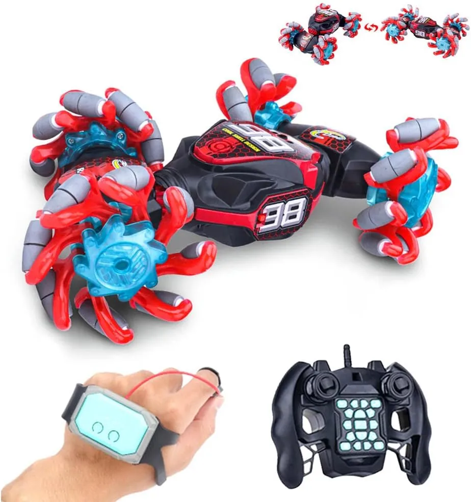 GoolRC Gesture Sensing RC Stunt Car, 4WD 2.4GHz Remote Control Car, Transformer Toy Car with LED Lights, Double Sided Driving, 360° Rotating and Explosive Wheel for Kids and Adults (Red)