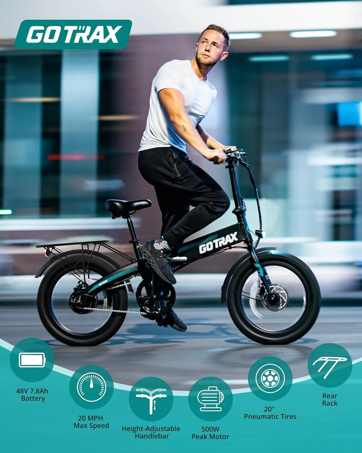 Gotrax 20" Folding Electric Bike with 40Miles (Pedal-assist1) by 48V Battery, 20Mph Power by Peak 500W, Adult Electric Bicycle with 5 Pedal-Assist Levels& LCD Display, Suitable for Commuting