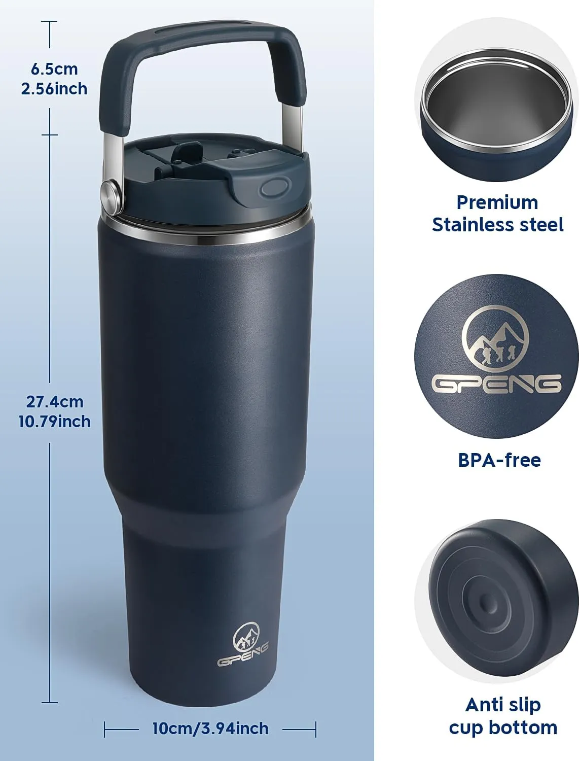 Gpeng 40 oz Tumbler with Handle, Water Bottles with Straw Lid, Insulated Stainless Steel Travel Mug Cup Holder Friendly, Keep Drinks Cold or Hot for 48  Hours