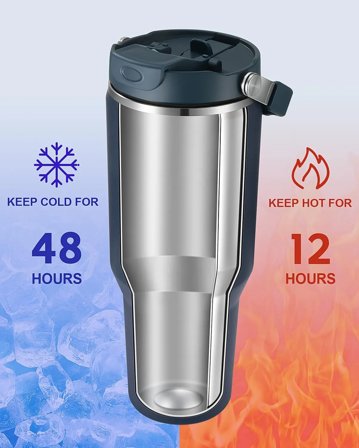 Gpeng 40 oz Tumbler with Handle, Water Bottles with Straw Lid, Insulated Stainless Steel Travel Mug Cup Holder Friendly, Keep Drinks Cold or Hot for 48  Hours