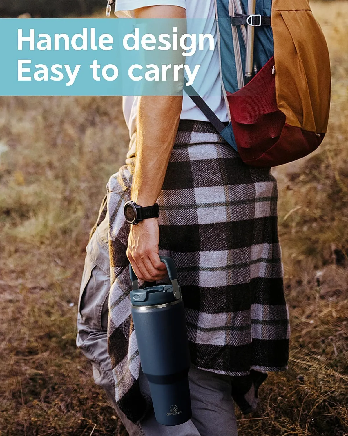 Gpeng 40 oz Tumbler with Handle, Water Bottles with Straw Lid, Insulated Stainless Steel Travel Mug Cup Holder Friendly, Keep Drinks Cold or Hot for 48  Hours