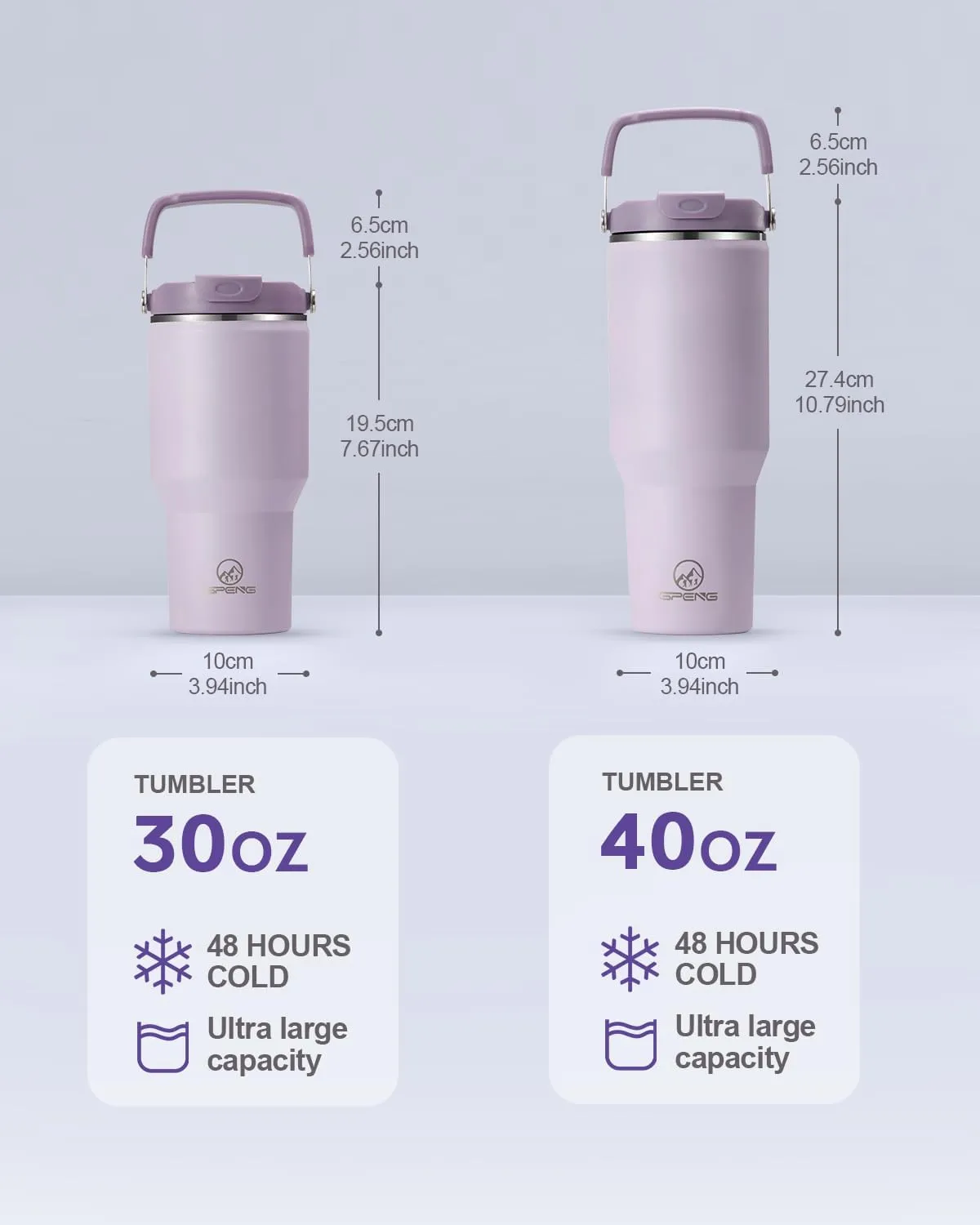Gpeng 40 oz Tumbler with Handle, Water Bottles with Straw Lid, Insulated Stainless Steel Travel Mug Cup Holder Friendly, Keep Drinks Cold or Hot for 48  Hours