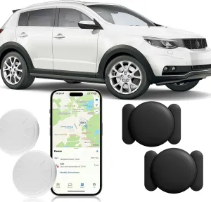 GPS Tracker for Vehicles,Real Time Car GPS Tracker Work with Find My (iOS Only),No Monthly Fee Mini Hidden Car Tracker Device with Magnetic Case (Black,2PCS)