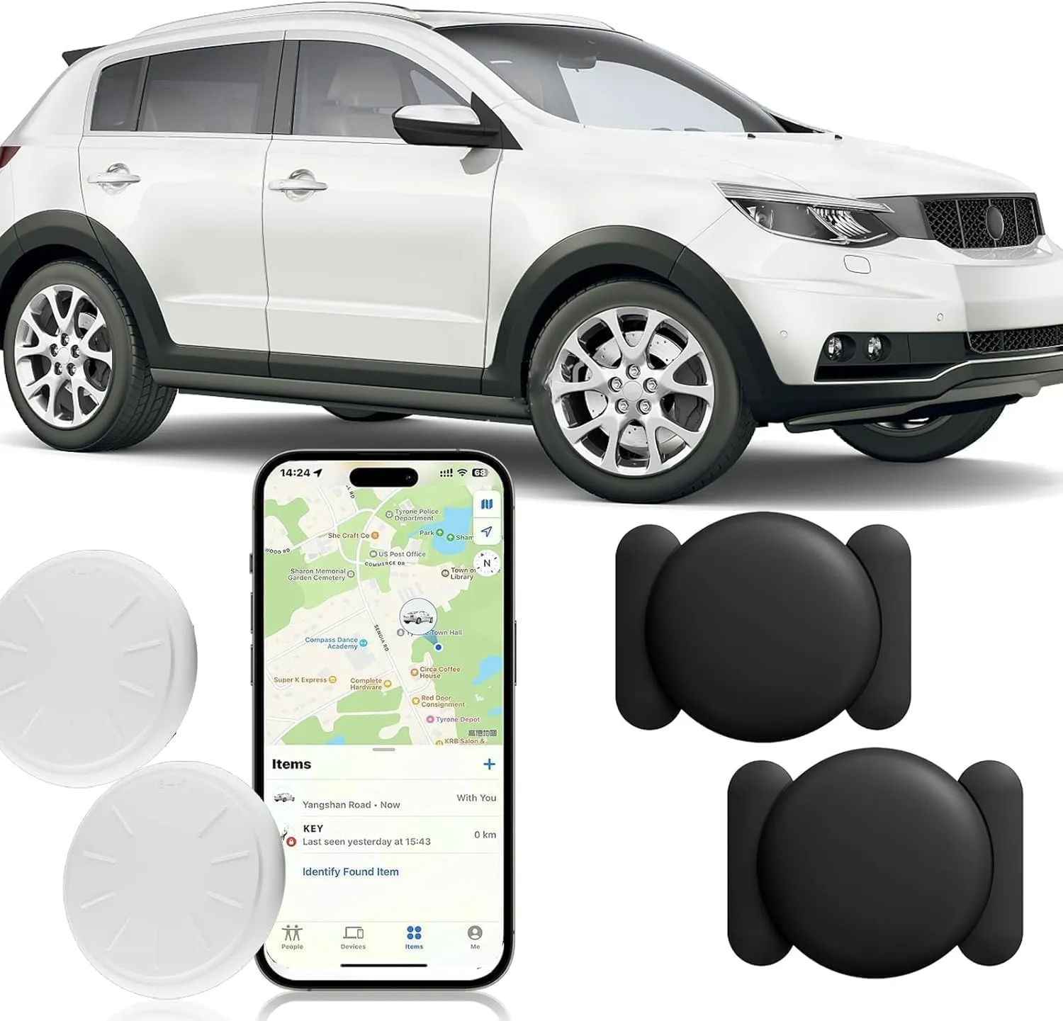 GPS Tracker for Vehicles,Real Time Car GPS Tracker Work with Find My (iOS Only),No Monthly Fee Mini Hidden Car Tracker Device with Magnetic Case (Black,2PCS)
