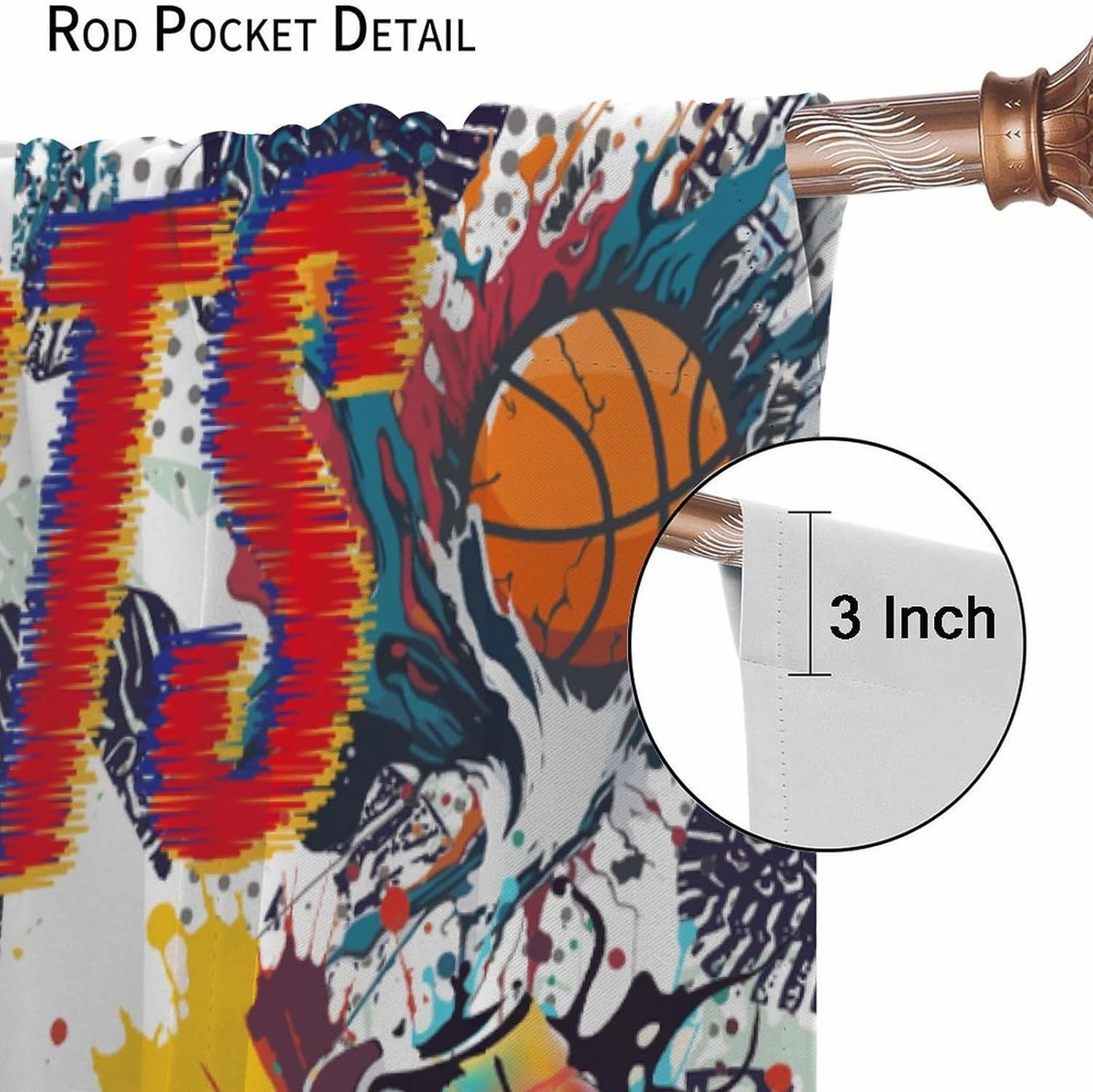 Graffiti Basketball Shoes Curtains,Colorful Abstract Geometric Retro Street Graffiti Basketball Sneakers Print Rod Pocket Window Treatments Drapes for Boys Teens Bedroom Living Room 55x63in