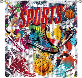 Graffiti Basketball Shoes Curtains,Colorful Abstract Geometric Retro Street Graffiti Basketball Sneakers Print Rod Pocket Window Treatments Drapes for Boys Teens Bedroom Living Room 55x63in