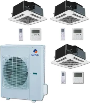 GREE Multi Gen2 Series 36,000 BTU 3-Zone Ceiling Cassette 12K 12K 12K Ductless Mini-Split System