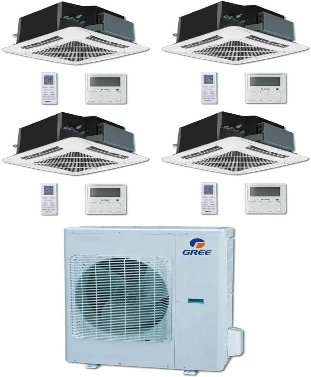 GREE Multi Gen2 Series 42,000 BTU 4-Zone Ceiling Cassette 12K 12K 12K 24K Ductless Mini-Split System
