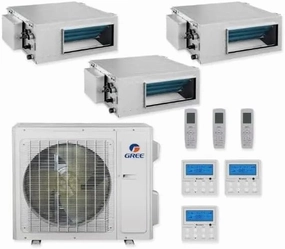 GREE Multi Gen2 Series 30,000 BTU 3-Zone Concealed Duct 9K 9K 24K Ductless Mini-Split System