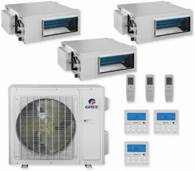 GREE Multi Gen2 Series 36,000 BTU 3-Zone Concealed Duct 9K 9K 18K Ductless Mini-Split System