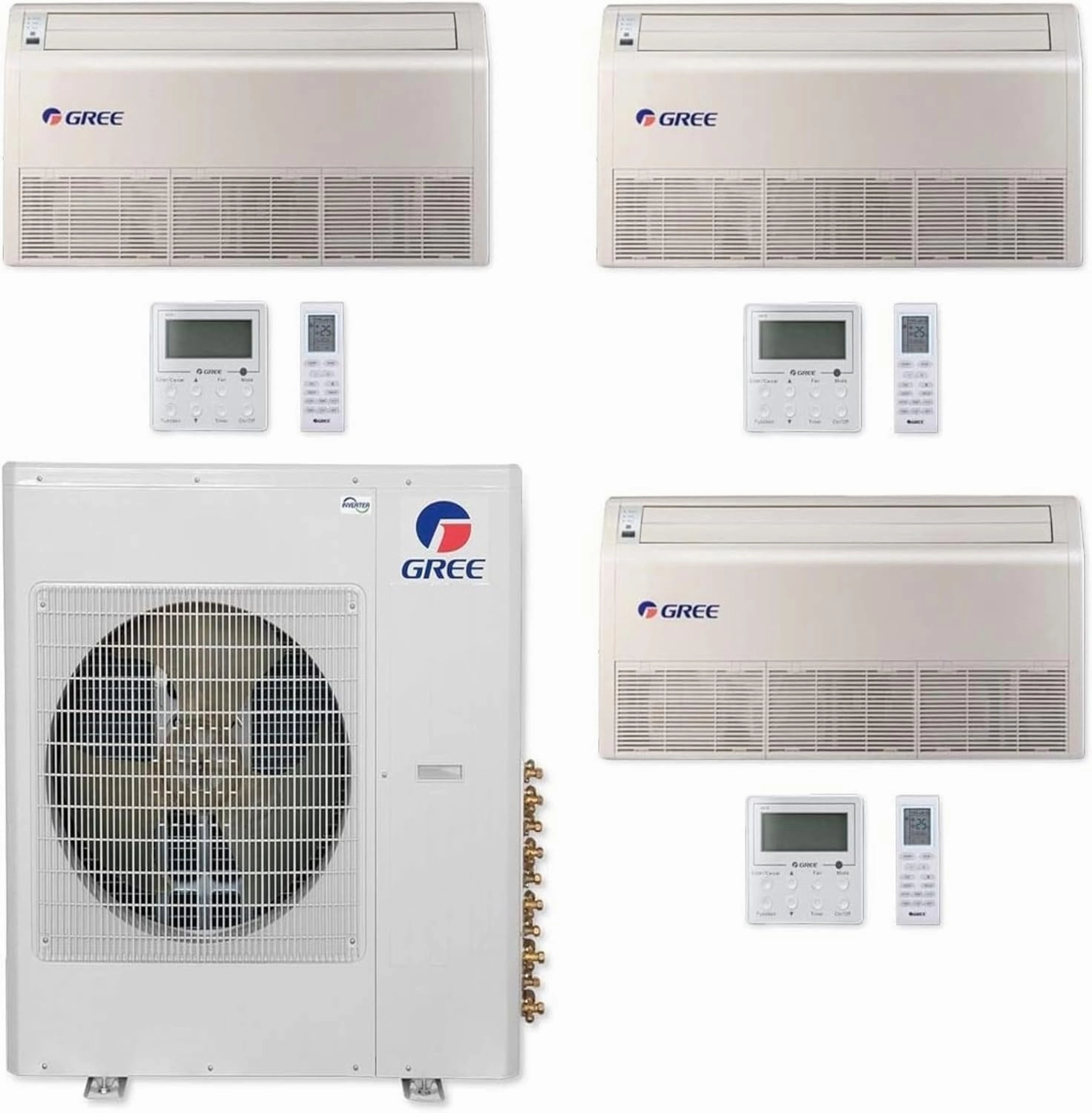 GREE Multi Gen2 Series 36,000 BTU 3-Zone Universal Floor/Ceiling 9K 9K 24K Ductless Mini-Split System
