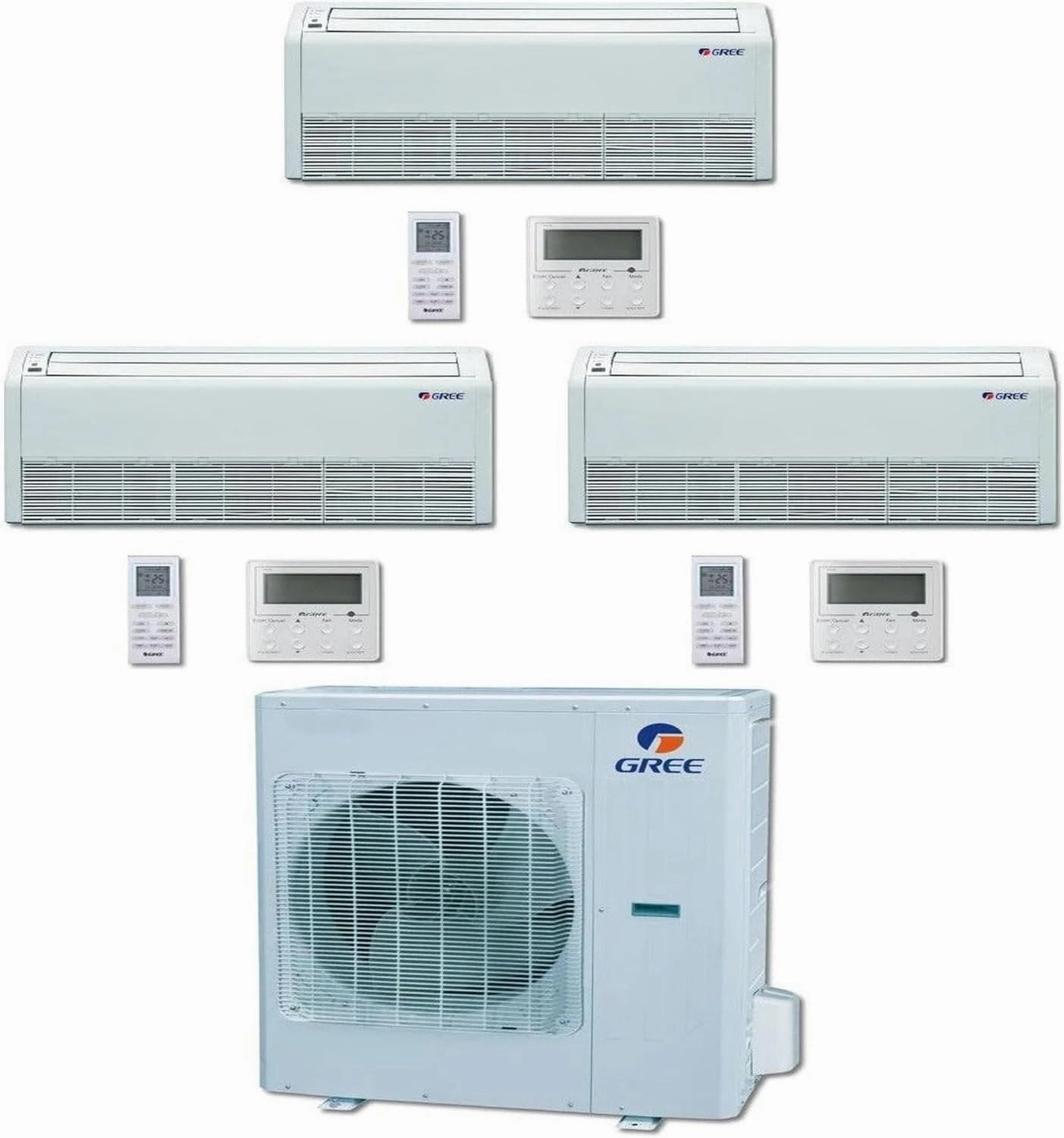GREE Multi  Ultra Series 42,000 BTU 3-Zone Universal Floor/Ceiling 9K 24K 24K Ductless Mini-Split System