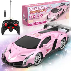 Growsland Remote Control Car for Girls, 1:18 Pink RC Cars Toys for Kids Girl Electric Vehicle Toy Car Hobby Racing Car with Lights & Controller, Birthday Gifts for Girl Boys Age 3 4 5 6 7 8 9 Year Old