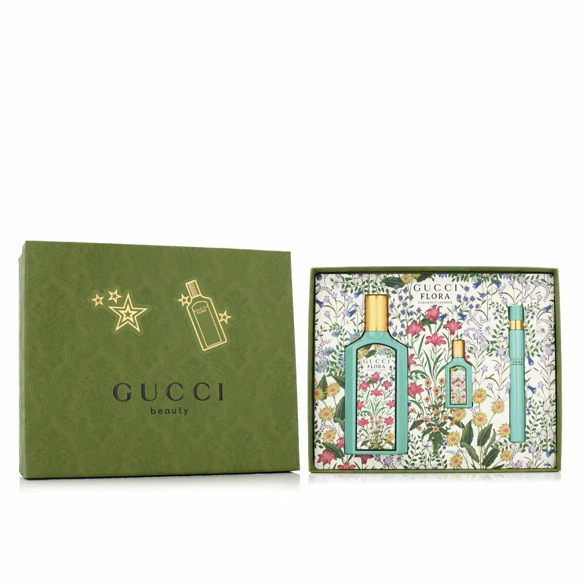 Gucci Flora Gorgeous Jasmine EDP Woman's Gift Set: 100 ml   Mini 10 ml Spray   Mini Pen 5 ml Spray - HARD BOX