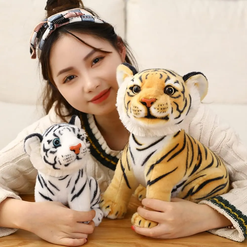 GUDVES Tigers Plush Toy Stuffed Animal Plush Cat - by Tiger Tale Toys Cute Lifelike Tiger Stuffed Animals Animals Kids Toy Gift for Boy Baby Hug Tiger - Lifelike Stuffed Animal (9.8 in, Yellow Tiger)