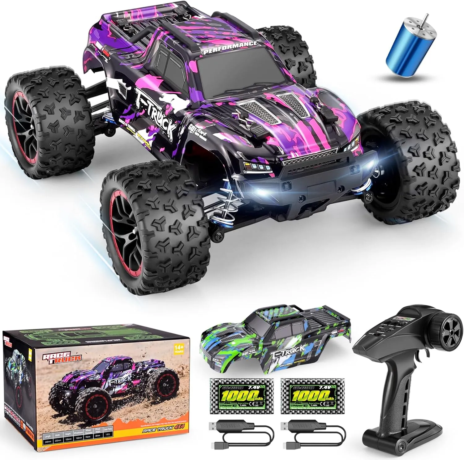 HAIBOXING 1/18 Scale Brushless Fast RC Cars 18859A, 4WD Off-Road Remote Control Trucks 48 KM/H Speed for Adults and Kids Boys, All Terrain Truck Toys Gifts with Extra Shell and Battery 40  min Play