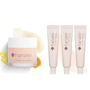 Hanalei Sugar Lip Scrub and Lip Treatment (Clear) Bundle-, Made with Raw Cane Sugar and Real Hawaiian Kukui Nut Oil (Cruelty free, Paraben free)