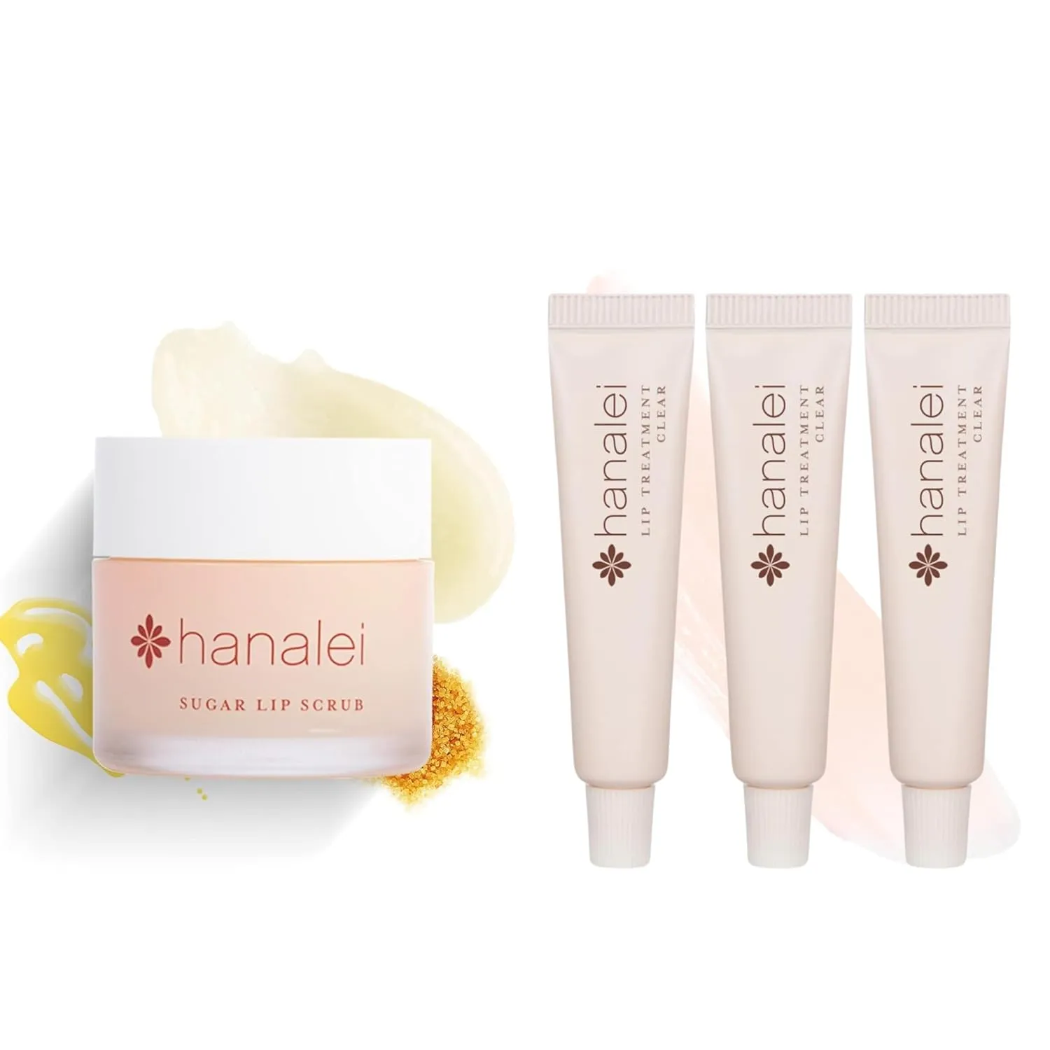 Hanalei Sugar Lip Scrub and Lip Treatment (Clear) Bundle-, Made with Raw Cane Sugar and Real Hawaiian Kukui Nut Oil (Cruelty free, Paraben free)
