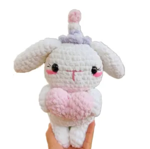 Handmade Birthday Bunny Plush with Candle and Heart – Cute & Adorable Plush Toy for Celebrations