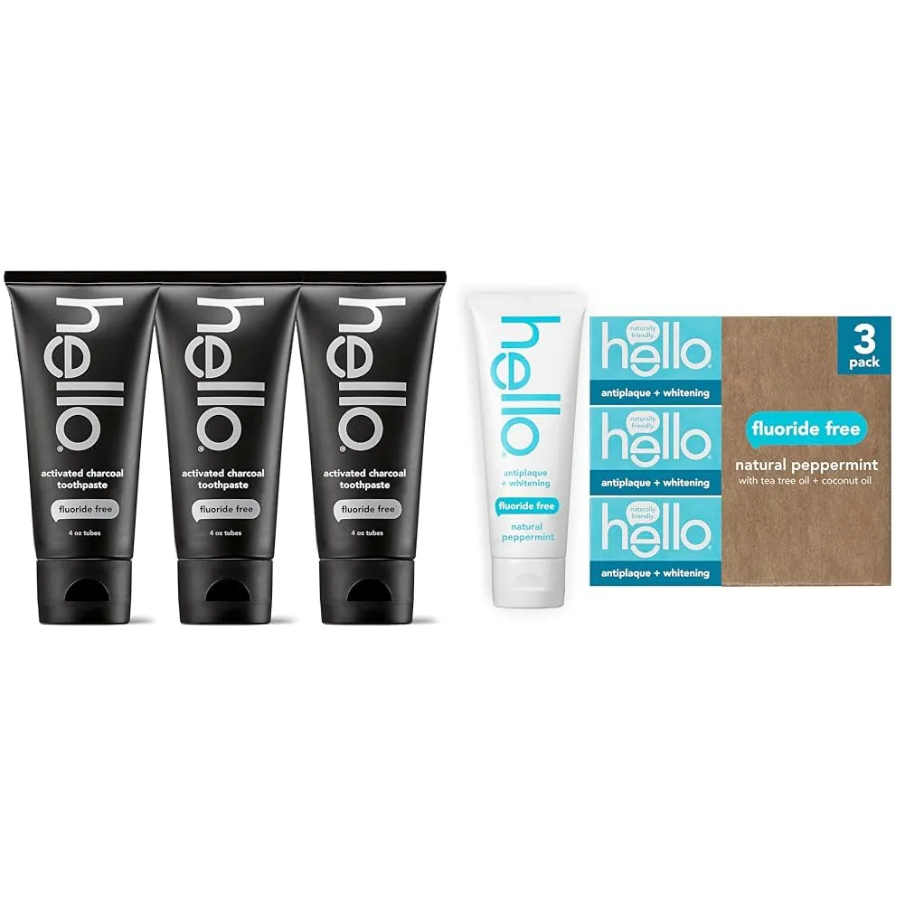 Hello Activated Charcoal Toothpaste, Fluoride Free with Activated Charcoal & Antiplaque Toothpaste, Fluoride Free for Teeth Whitening