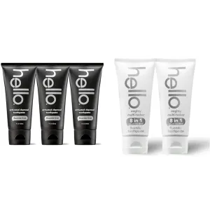 Hello Activated Charcoal Toothpaste, Fluoride Free with Activated Charcoal & Mighty Multitasker Fluoride Toothpaste, 8-in-1 Toothpaste with Minty Flavor, Anticavity