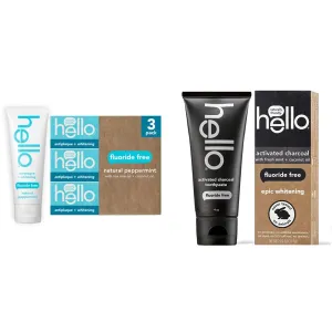 Hello Antiplaque Whitening Toothpaste (3 Pack) and Activated Charcoal Epic Teeth Whitening Toothpaste
