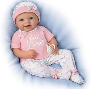 Hello World Lifelike Baby Doll with Magnetic Pacifier by Ashton-Drake