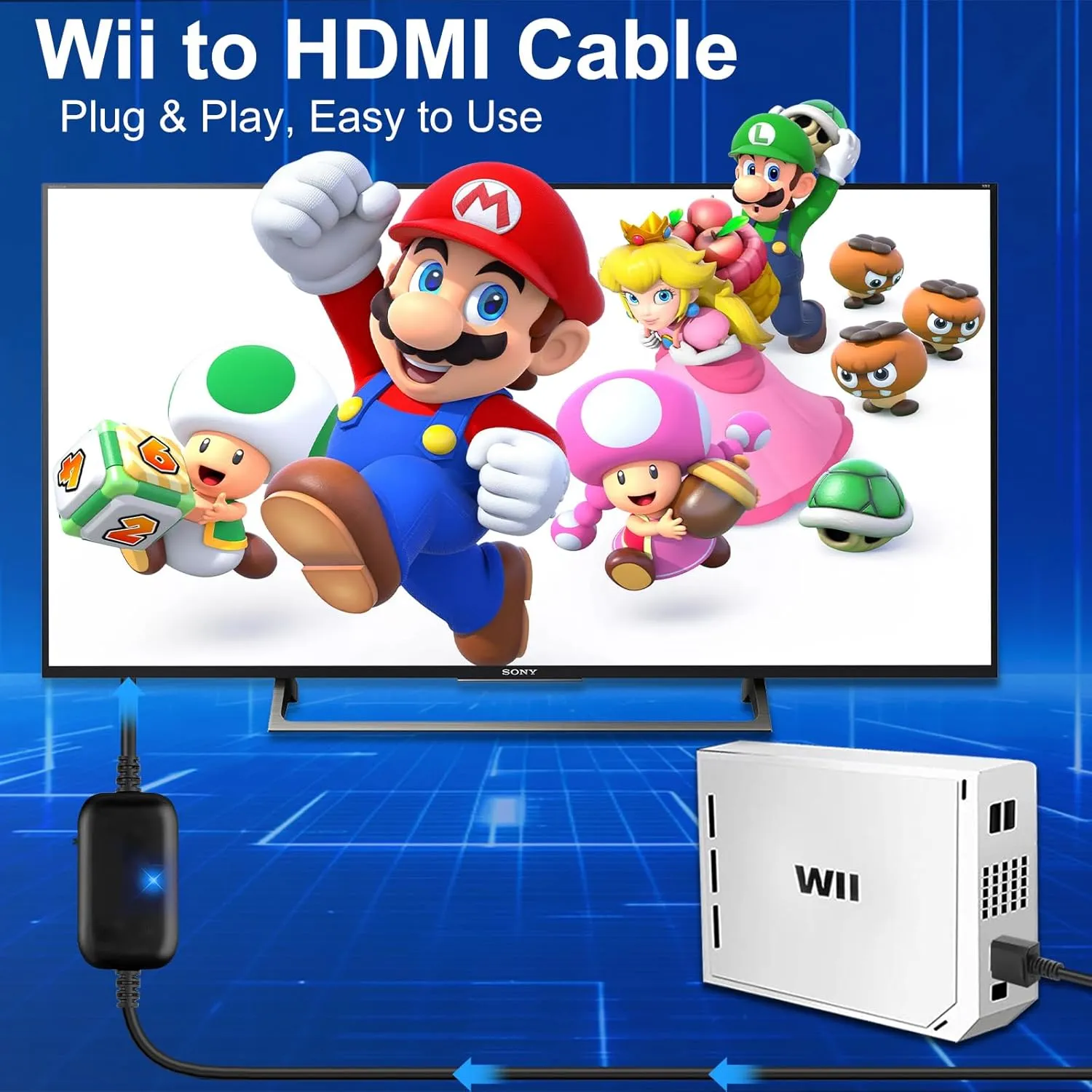 Herfair Wii HDMI Adapter 1080P Upscaler for Nintendo Wii/Wii U Console S/Video Signal Output Support 4:3/16:9 Ratio Display Wii2HDMI Converter (6.56FT, 100% Improved Picture Quality)