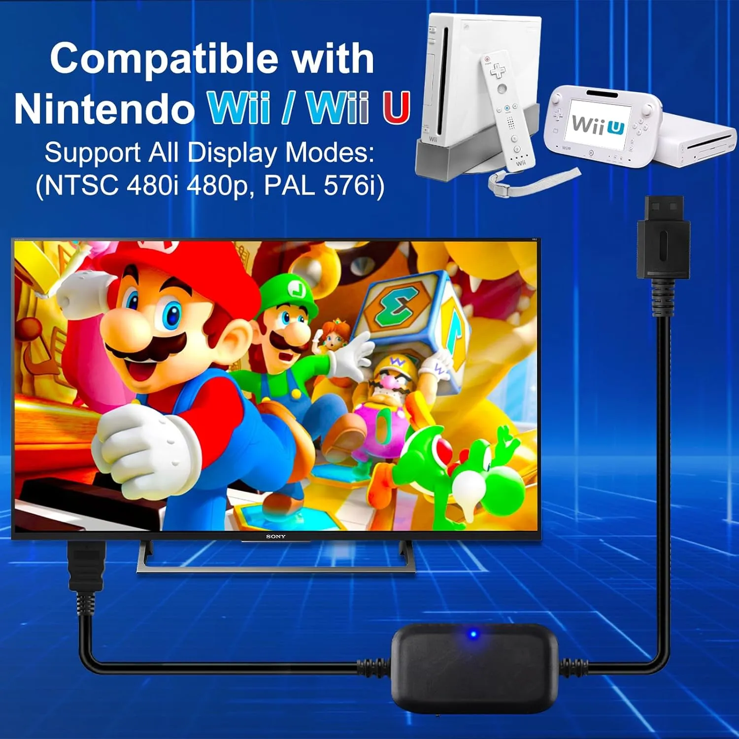 Herfair Wii HDMI Adapter 1080P Upscaler for Nintendo Wii/Wii U Console S/Video Signal Output Support 4:3/16:9 Ratio Display Wii2HDMI Converter (6.56FT, 100% Improved Picture Quality)