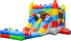 HeroKiddo Block Party Inflatable Water Slide Lightweight Premium Bounce House Combo with Detachable Pool with Air Blower Commercial Grade for Kids and Adults Basketball Hoop Outdoor Backyard Wet Dry