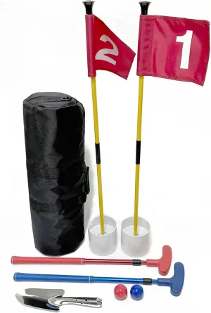 HH-GOLF Mini Golf Course for Beach Backyard Putting Game, 2 Adjustable Golf Putters, 2 Golf Flags & Putting Hole Cups, 2 Golf Balls, 1 Digger and 1 Travel Bag