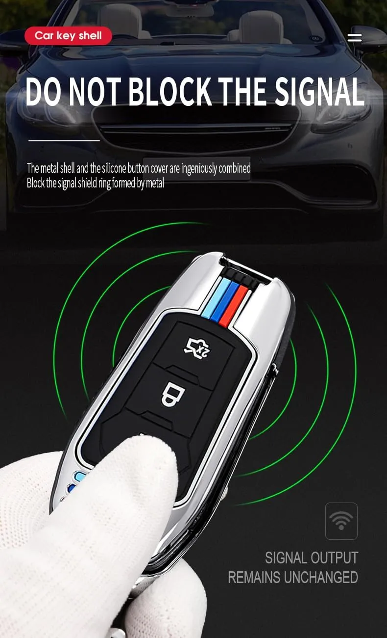 HIBEYO Flip 3 Button Key Fob Cover for Ford Focus 2 3 MK3 ST RS Ecosport Kuga Escape Fiesta C-Max S-Max Mondeo Transit Tourneo Accessories Alloy TPU Key Shell with Keychains-3 Button Black