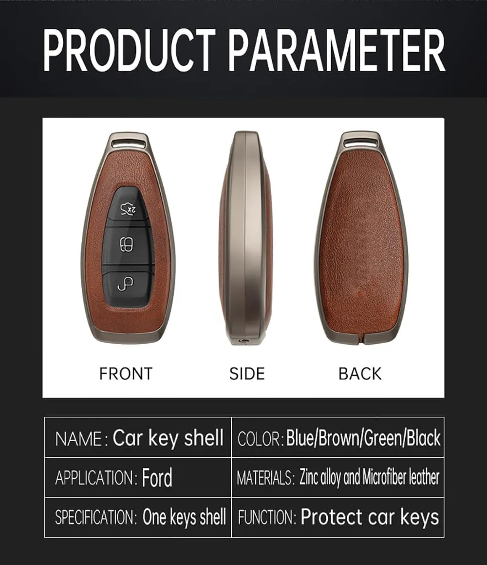 HIBEYO Key Case Cover For Ford Focus 3 4 ST Mondeo MK3 MK4 Fiesta Fusion Kuga 2013 2014 2015 2017 Accessories with Keychains Alloy PU Leather Material Key Fob Cover-Black Brown