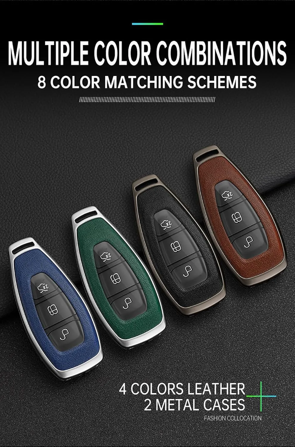 HIBEYO Key Case Cover For Ford Focus 3 4 ST Mondeo MK3 MK4 Fiesta Fusion Kuga 2013 2014 2015 2017 Accessories with Keychains Alloy PU Leather Material Key Fob Cover-Black Brown