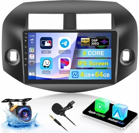 Hikity 8 Core 4 64GB Wireless Apple Carplay for 2007-2012 Toyota RAV4 Android Radio, 10.1 Inch Touch Screen RAV4 Stereo with Android Auto, 32EQ DSP, Bluetooth, 59 UI, WiFi, GPS, SWC, Mic, Backup Cam