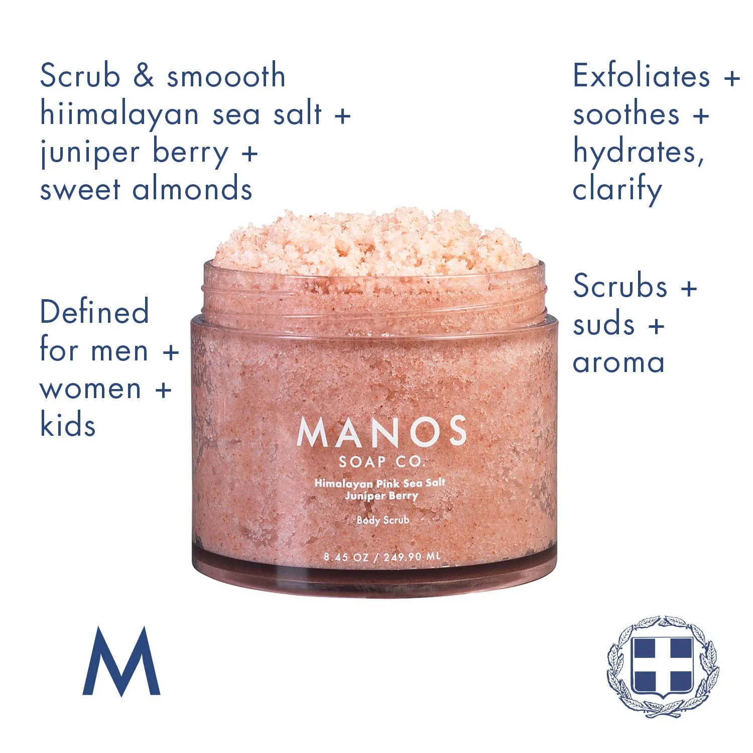Himalayan Pink Sea Salt Body Scrub for Men Women Exfoliation Juniper Berry – Exfoliating Pink Sea Salt for Face Scrub, Body Scrub, Foot Scrub by Manos Soap Co. – 8 oz