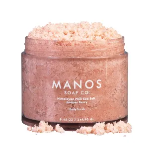 Himalayan Pink Sea Salt Body Scrub for Men Women Exfoliation Juniper Berry – Exfoliating Pink Sea Salt for Face Scrub, Body Scrub, Foot Scrub by Manos Soap Co. – 8 oz