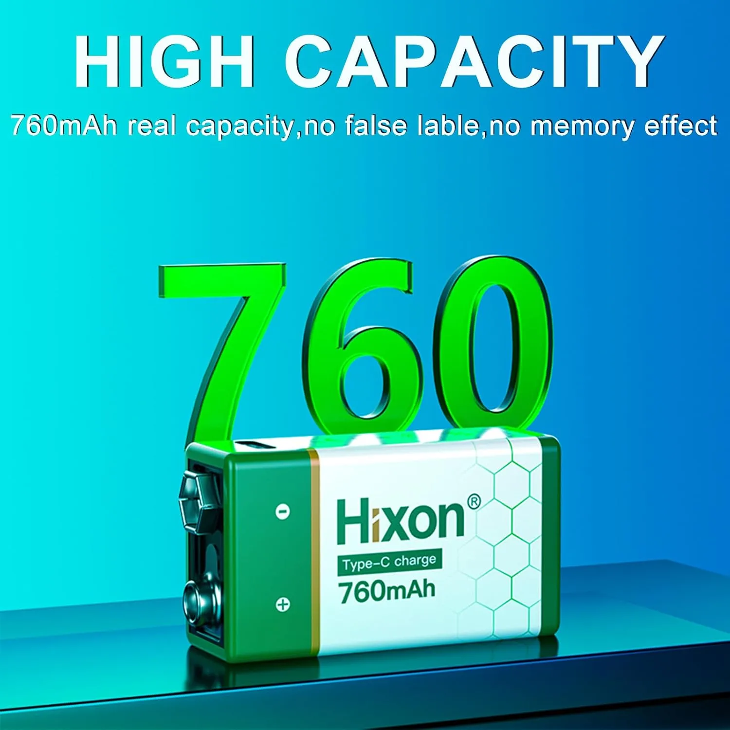 Hixon USB 9V Rechargeable Lithium Batteries - Long-Lasting 760mAh 9 Volt LI-ion Batteries with Type C Charging Cable - for Alarms Wireless Microphones Smoke Detectors Toys(8 Pack)