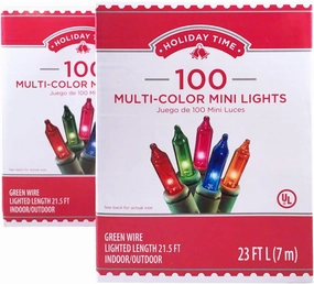 Holiday Time 100 Multi-Color Mini Lights - Green Wire (2 Pack)