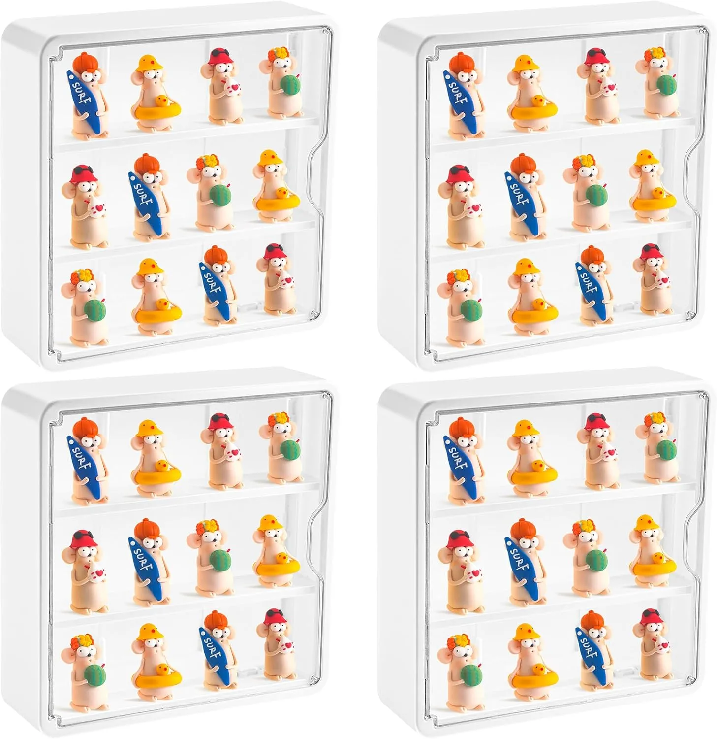 Honeydak 4 Pcs Clear Display Case for Figures Wall-Mounted Doll Storage Box Dust Proof Display Cabinet Organizer with Magnetic Door for Collectibles Action Mini Figures Toys