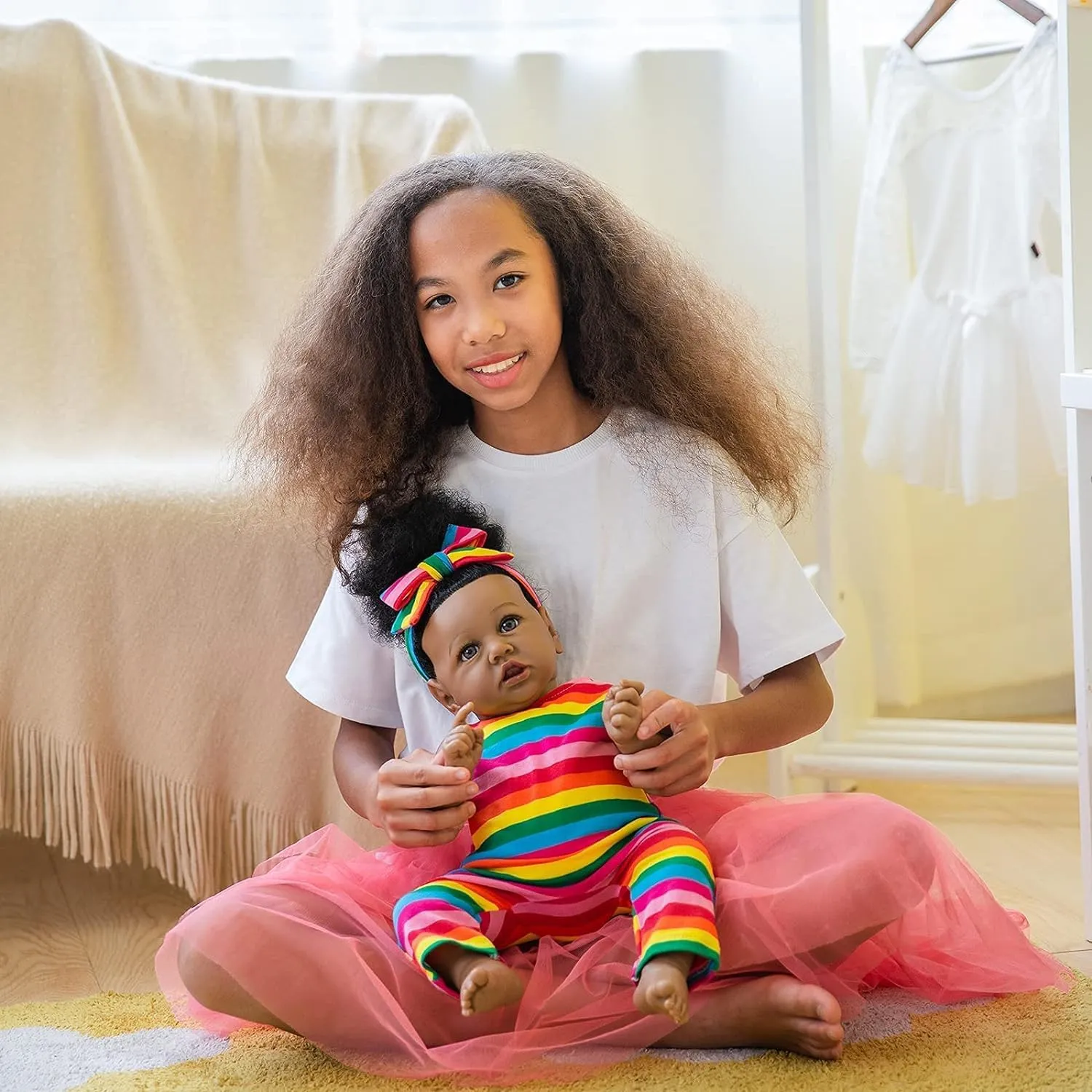 HOOMAI Lifelike Reborn Baby Dolls with Soft Body African American Realistic Girl Doll 22.8 Inch Best Birthday Gift Set